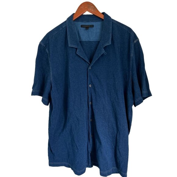 JOHN VARVATOS Shirt Cotton Button-down Short Sleeve Blue Stitched Size 2XL - Picture 1 of 8